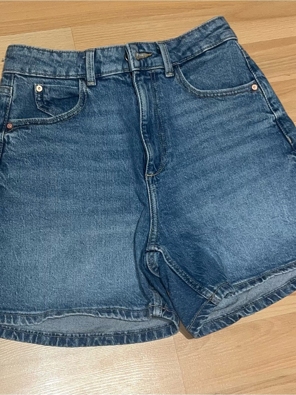 Zara High-Rise Blue Denim Shorts
